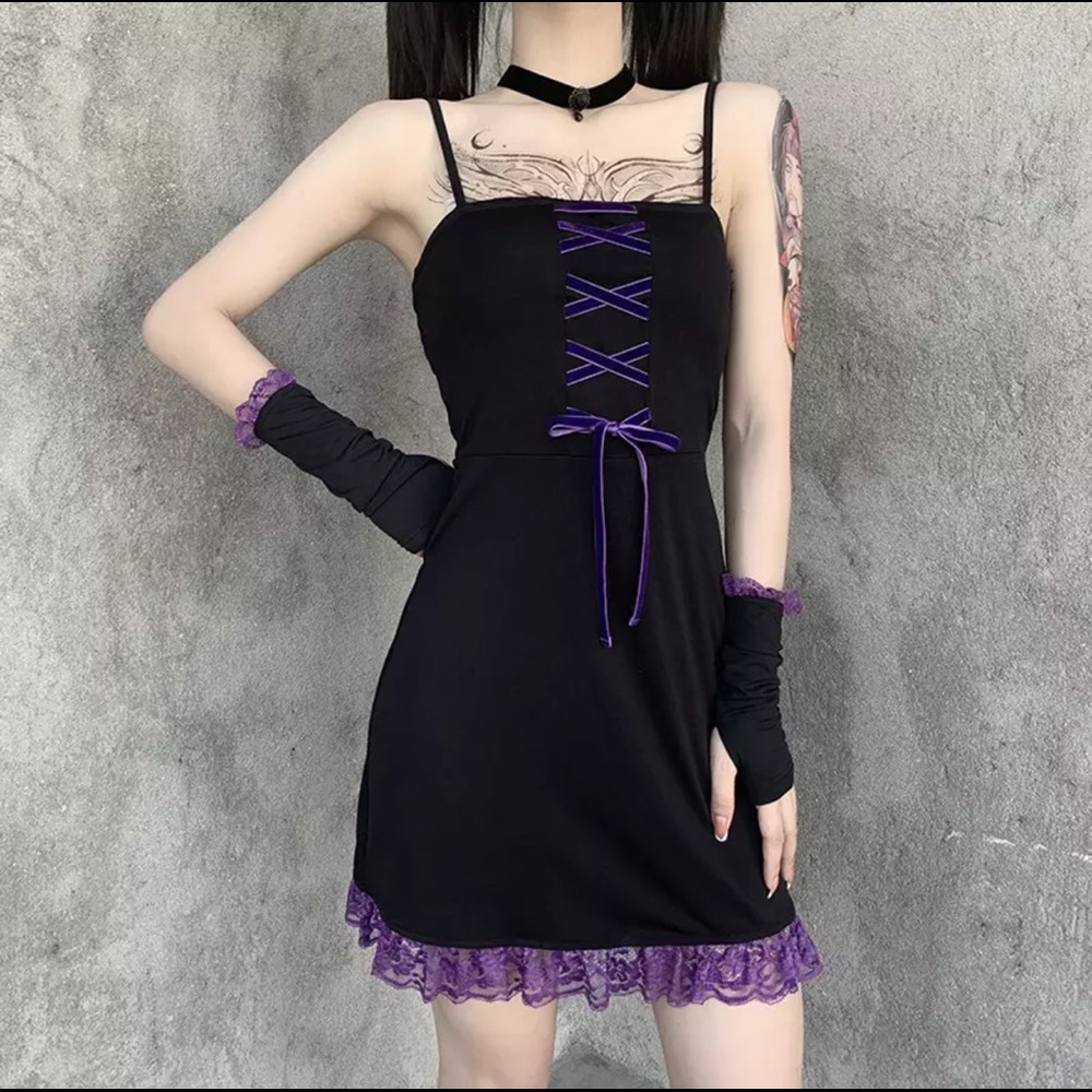 Goth Dress with Long Gloves/Arm Warmers